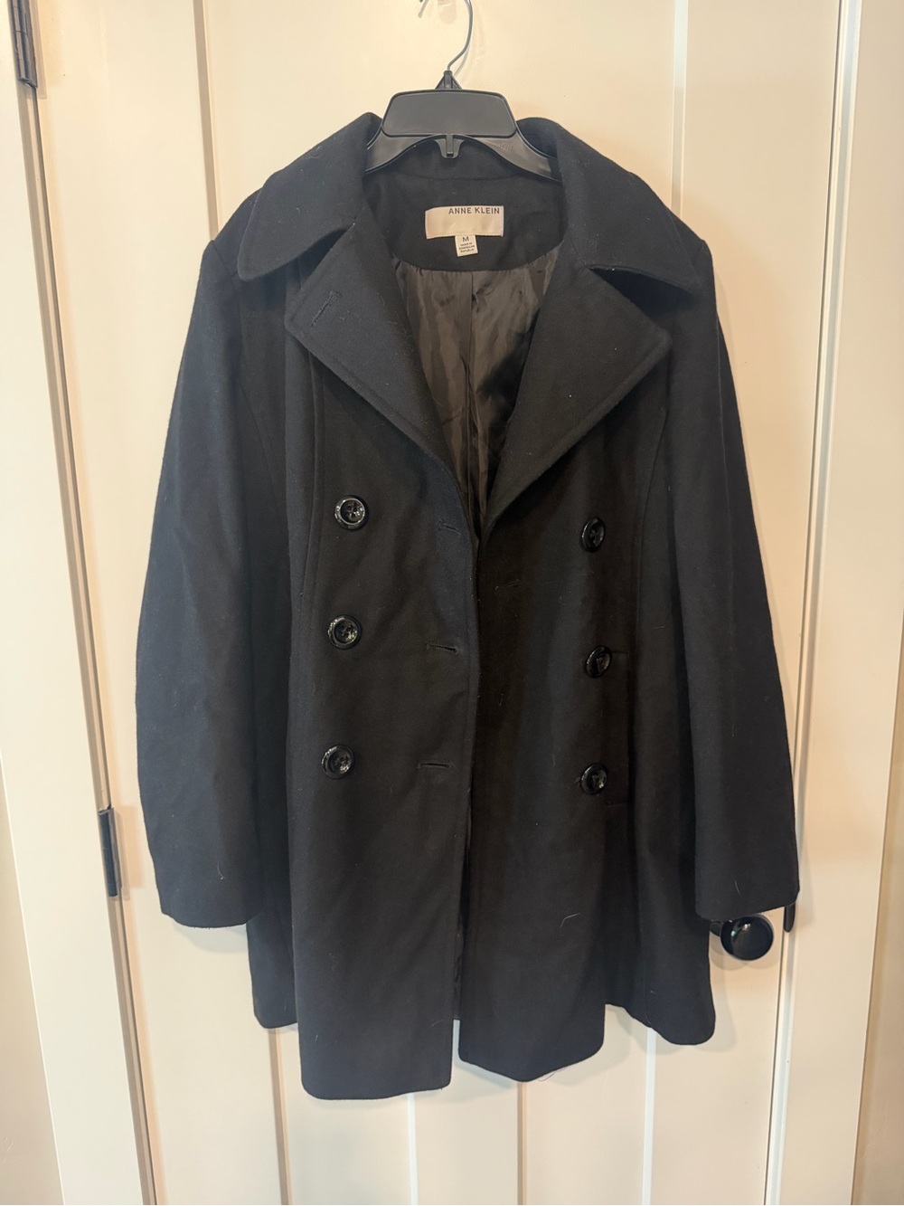 Women’s Anne Klein Black Double-Breasted Peacoat in Size Medium